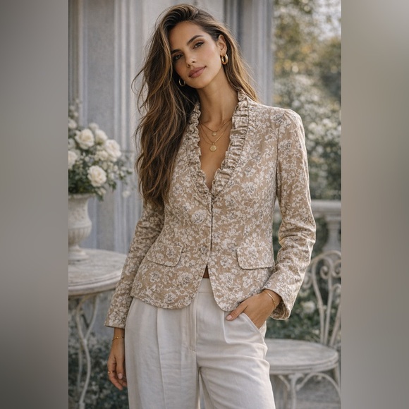 Banana Republic Jackets & Blazers - Banana Republic Floral Cotton Blazer M Ruffle Collar Romantic Jacket
